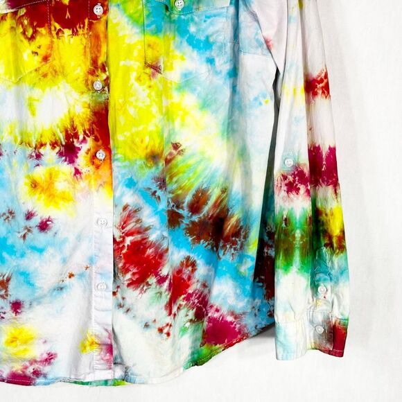 Cato Size Large Top The Drama Tie Dye Handmade Button Down Pink Green Cotton 954 - Picture 3 of 12